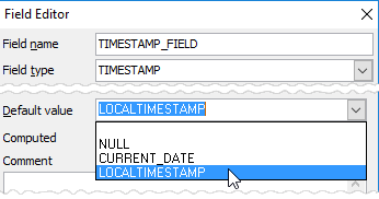Predefined default values for TIMESTAMP data type